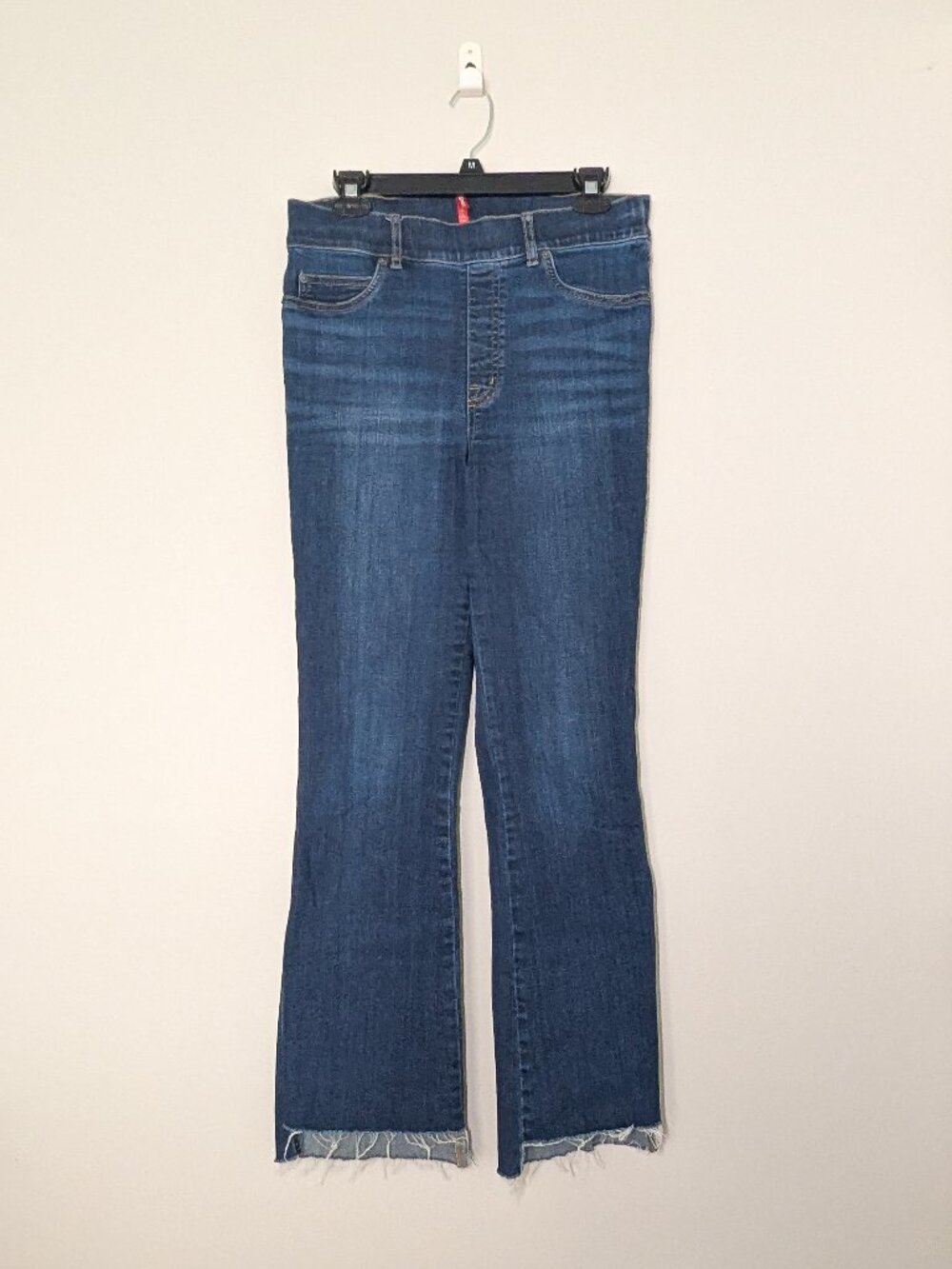 SPANX Dark Blue Flare Jeans with Raw Hem